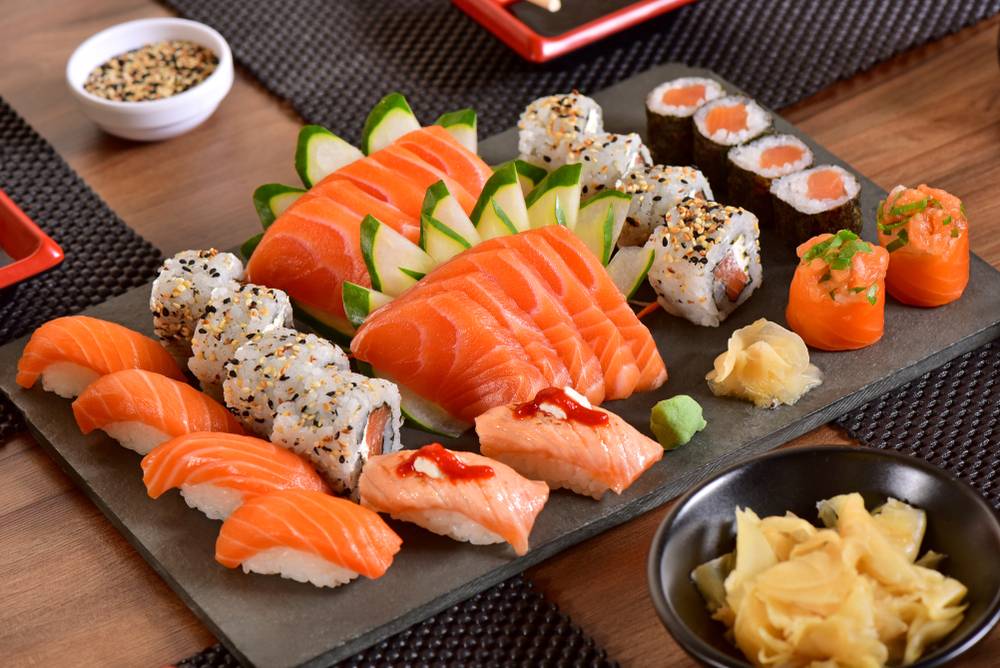 Sha Tin Sushi Mix of Japanese food on restaurant table