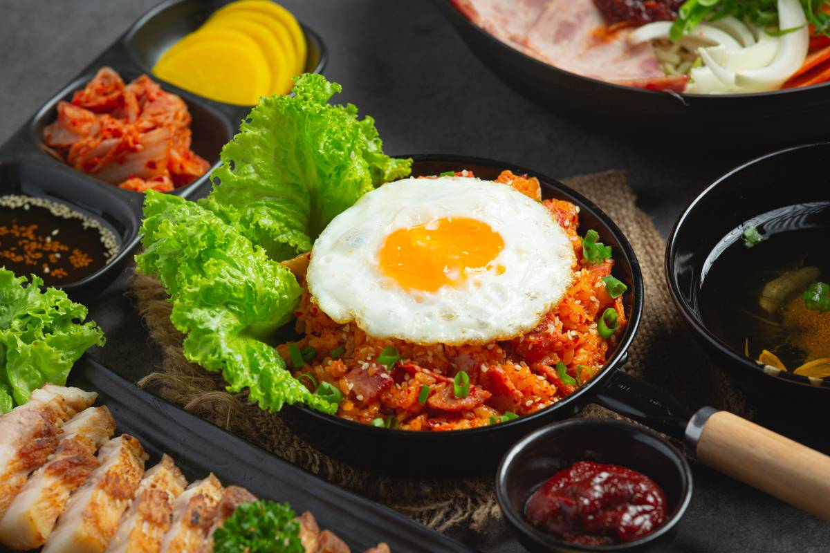 Hong Kong Island Korean restaurant korean food ;fried rice with kimchi serve with fried egg